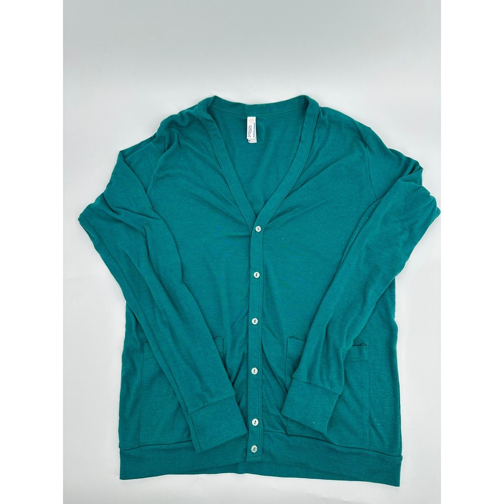 American Apparel Cardigan Sweater Y2K Women Size M Teal Green Tri-Blend Pockets